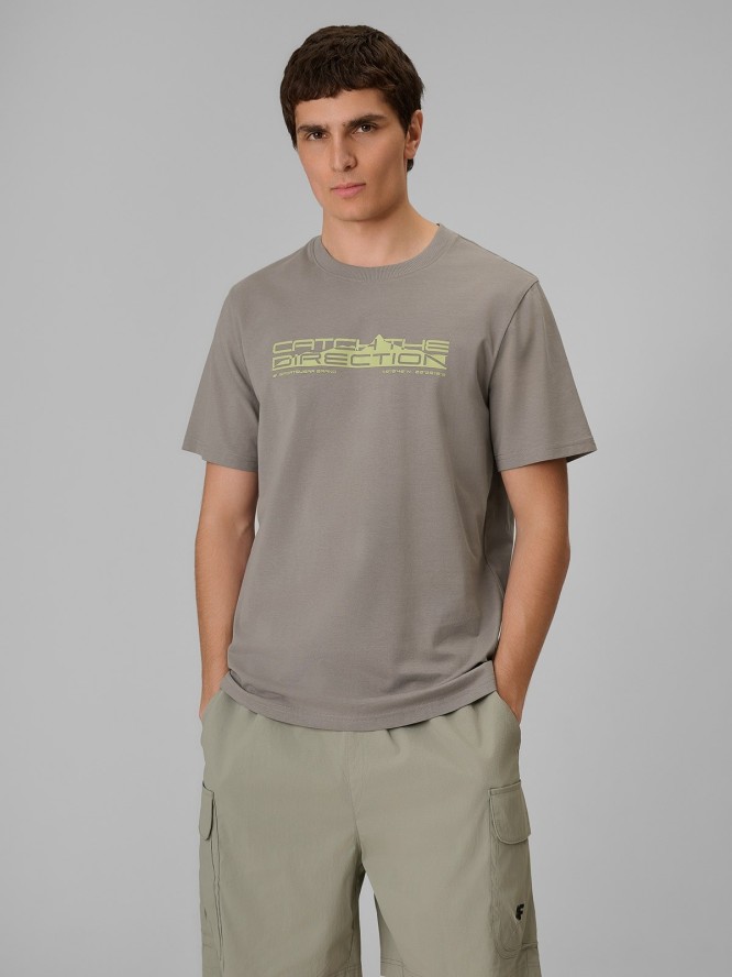 4F T-shirt regular z nadrukiem męski - szary S