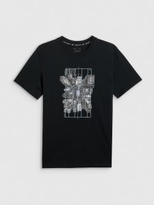 4F T-shirt regular z nadrukiem męski - czarny S