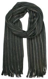 Szalik Dziergany Szaro-Beżowy w Paski z Frędzlami -V.FRAAS- Ciepły, Męski, Jesienno-Zimowy