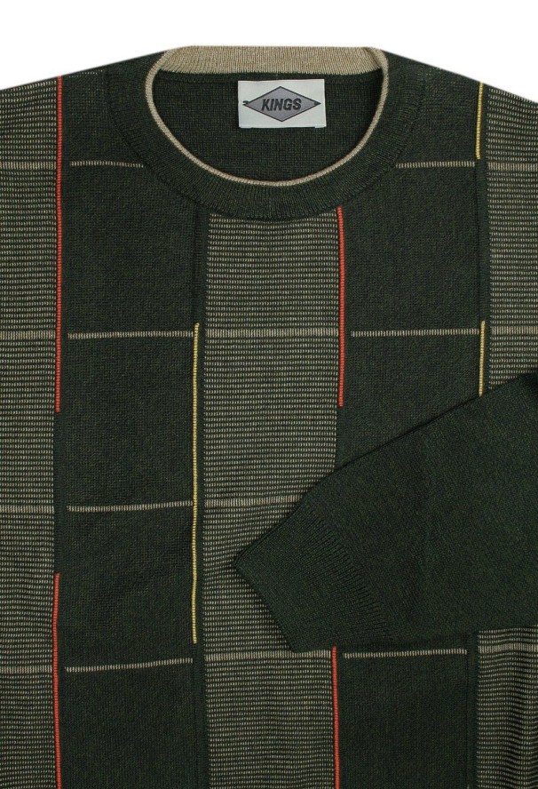 Zielony Sweter Męski - U-neck (Okrągły Dekolt) - Kings - Zielony