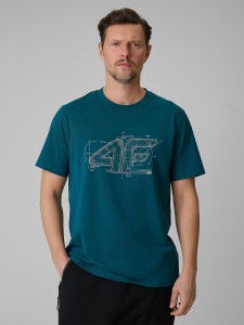 4F T-shirt regular z nadrukiem męski - turkusowy S