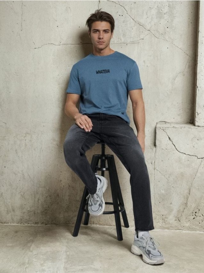 Jeansy regular fit z efektem sprania - szary