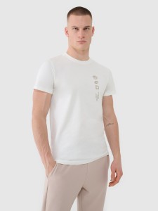 4F T-shirt regular z nadrukiem męski - beżowy M