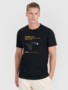 4F T-shirt regular z nadrukiem męski - czarny XXL