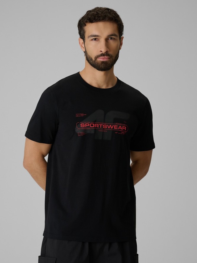 4F T-shirt regular z nadrukiem męski - czarny XXL