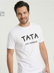 Bawełniana koszulka z napisem Tata Wie Najlepiej - biały