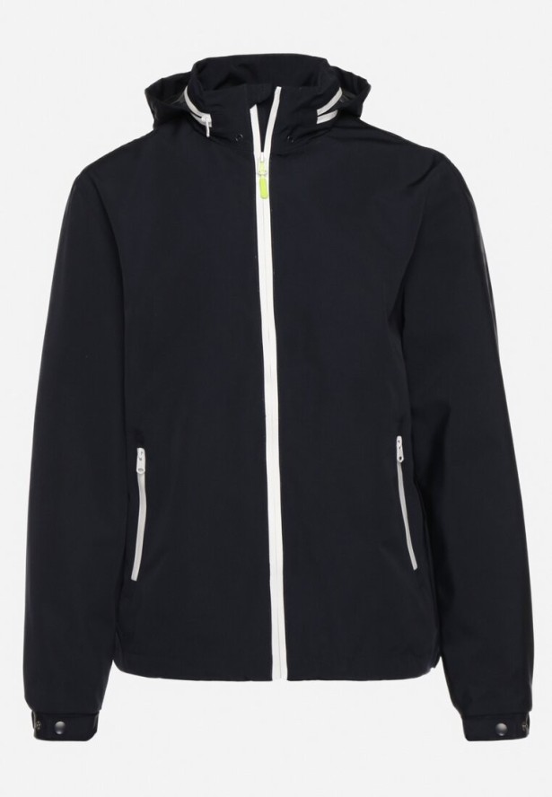 Granatowa Kurtka Wiatrówka z Kapturem Schowanym w Kołnierzu Fioratte