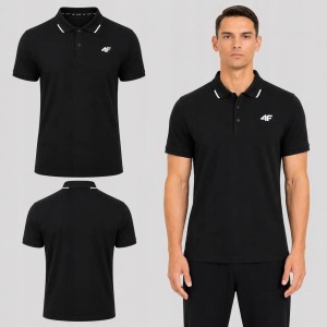 KOSZULKA MĘSKA POLO 4F SPORTOWA BAWEŁNIANA CZARNA TPTSM0772