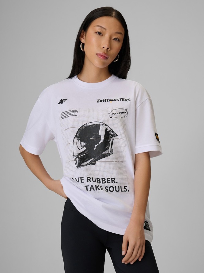 4F T-shirt loose z nadrukiem uniseks 4F x Drift Masters - biały L