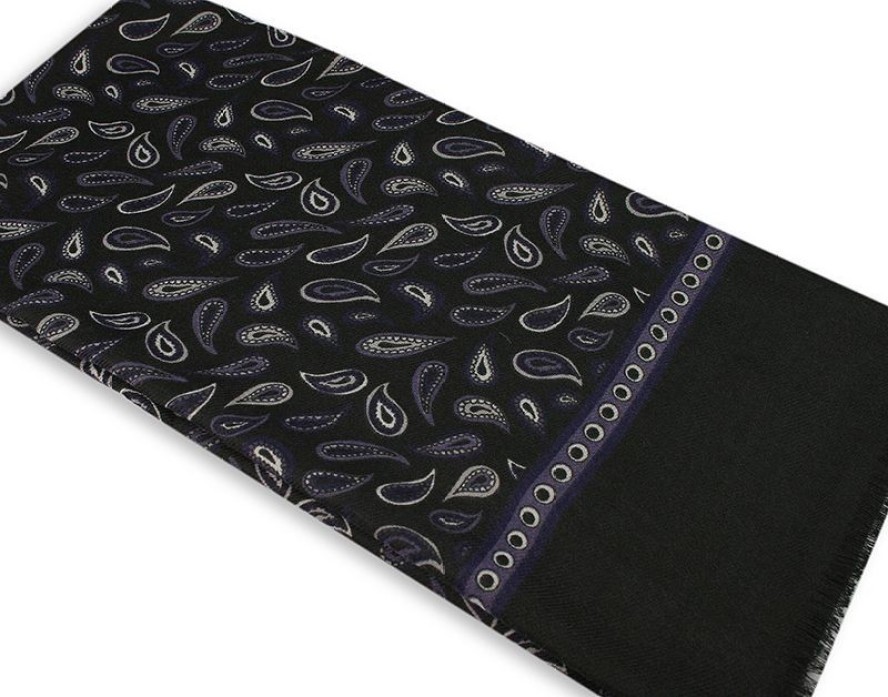 Szalik Granatowo-Fioletowy Wzór Paisley, Łezki Przejściowy, Cienki, Elegancki -V.Fraas- Męski