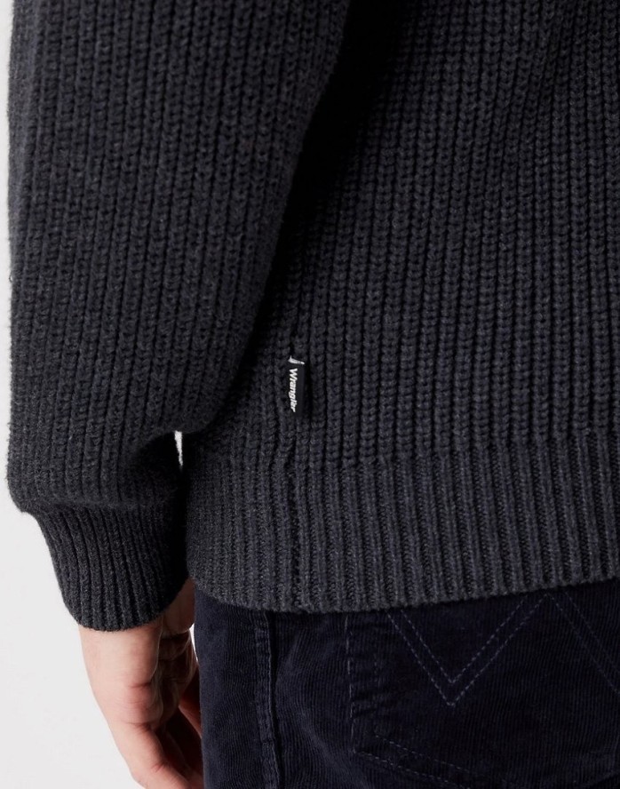 WRANGLER HALF ZIP KNIT MĘSKI SWETER KLASYCZNY ROZPINANY LOGO DARK GREY W8D0PJX06 112321333