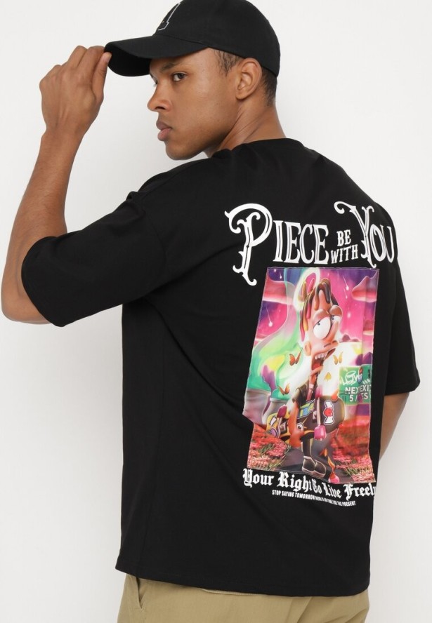 Czarna Koszulka z Bawełny Ozdobiona Naszywkami Ranessa