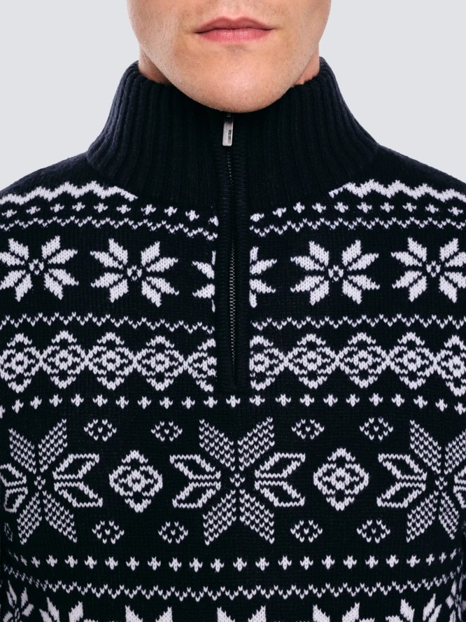 Sweter męski ze skandynawskim wzorem granatowy Kevino 403