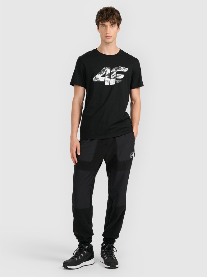 4F T-shirt regular z nadrukiem męski - czarny L