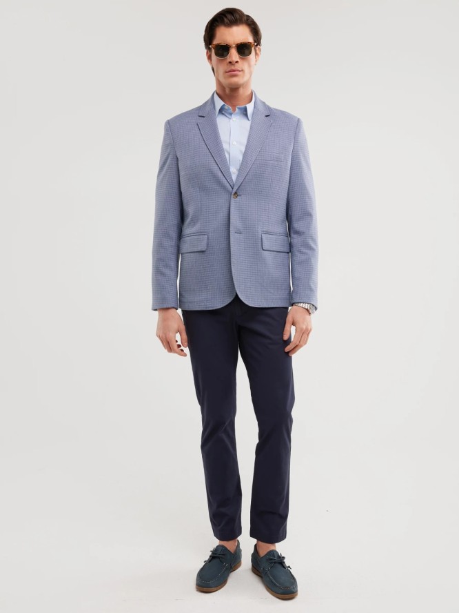 Marynarka męska w delikatną kratę niebieska Gregon 401