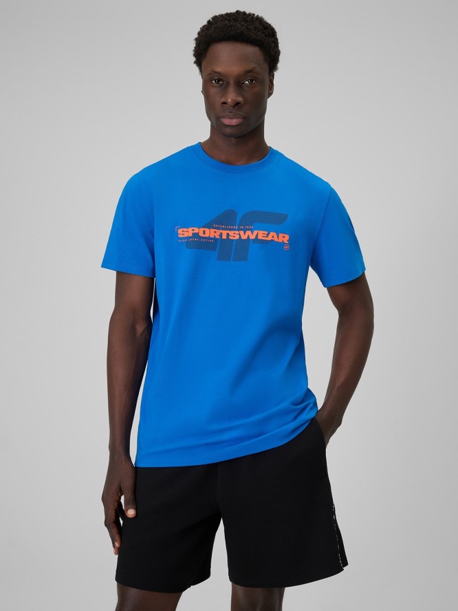 4F T-shirt regular z nadrukiem męski - niebieski XL
