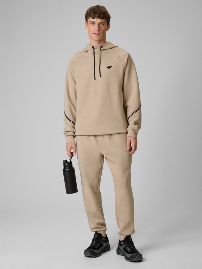 4F Bluza dresowa regular z kapturem męska - beżowa XXL