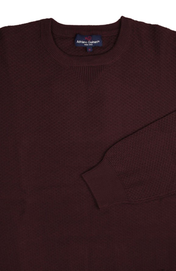 Bawełniany, Męski Sweter z Delikatną Fakturą Materiału - Adriano Guinari - Bordowy
