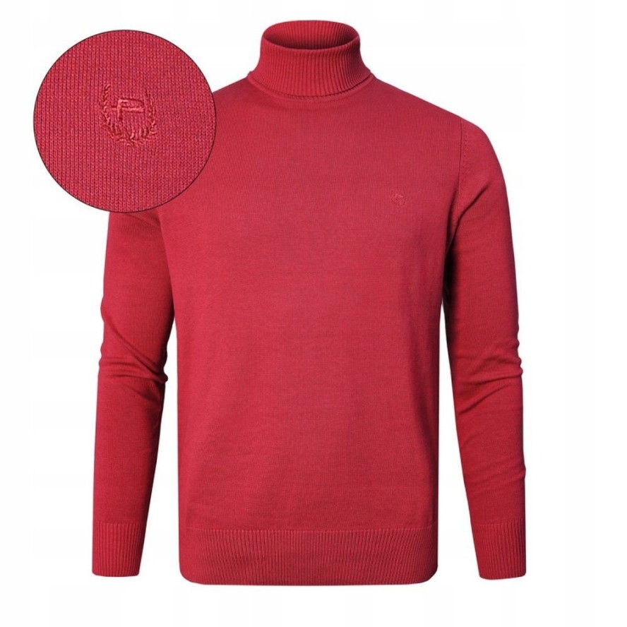 Bawełniany Męski Golf - Pako Jeans - Malinowa Czerwień