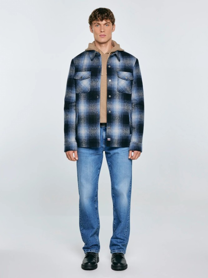 Kurtka męska koszulowa w kratę granatowa Obis 403