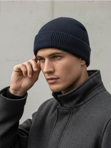 Czapka beanie z wiskozą - granatowy
