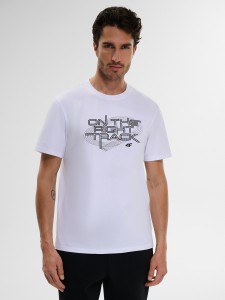 4F T-shirt regular z nadrukiem męski - biały L