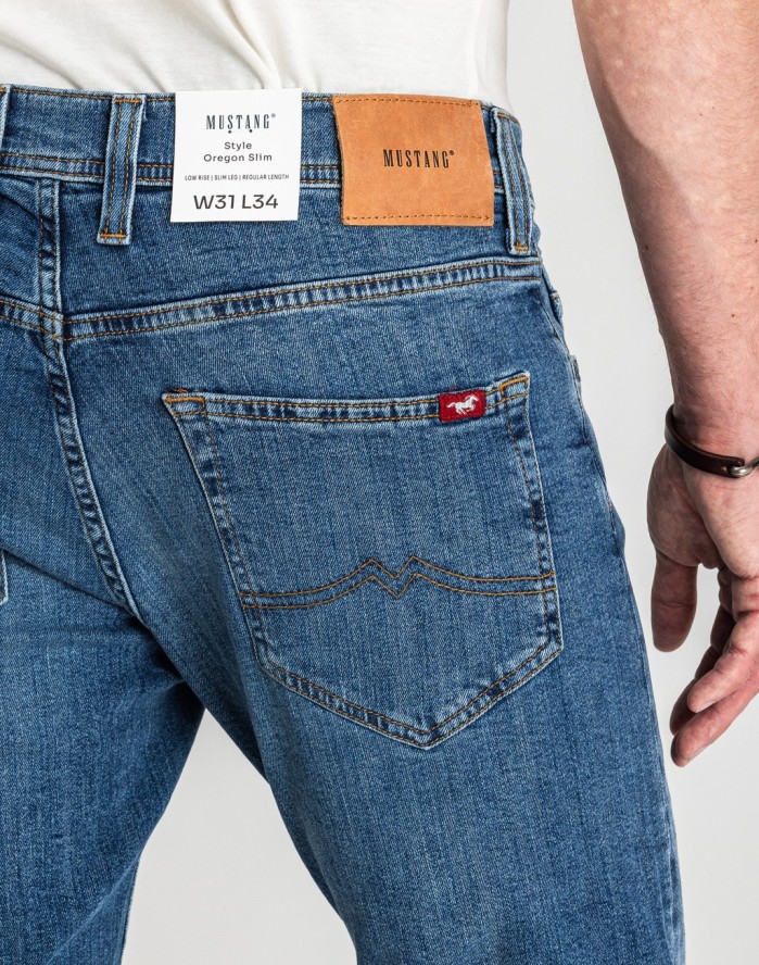 Męskie Spodnie Jeansowe Mustang Oregon Slim Denim Blue 1015042 5000 583