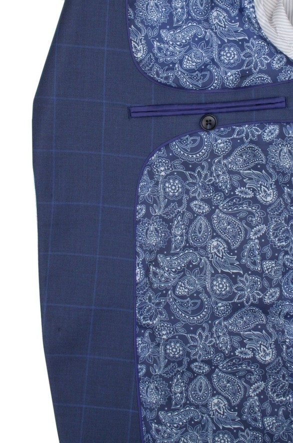 Elegancki Męski Garnitur - Victorio - Granatowy w Kratę