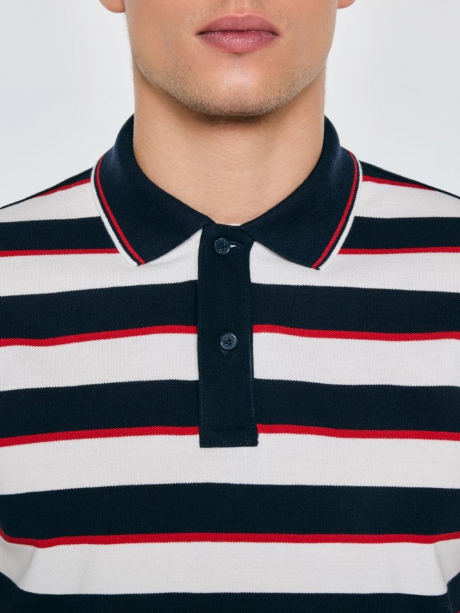 Koszulka męska polo w paski granatowo-biała Seulis 100