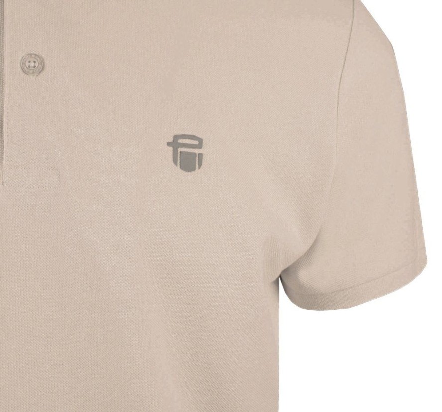 Męski T-Shirt (Koszulka) z Dekoltem na Guziki - Pako Jeans - Beżowy