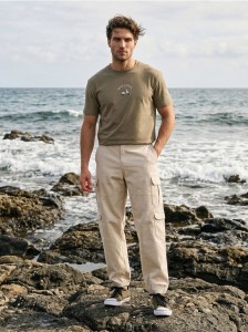 Spodnie cargo jogger - kremowy