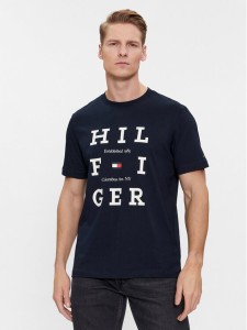 Tommy Hilfiger T-Shirt Box Flag Logo Tee MW0MW33690 Granatowy Regular Fit