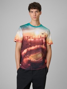 4F T-shirt regular z nadrukiem męski - multikolor S