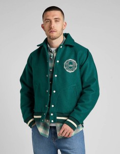 LEE VARSITY JACKET MĘSKA KURTKA PRZEJŚCIOWA LOGO NADRUK ESMERALDA L87TDB96 112321558