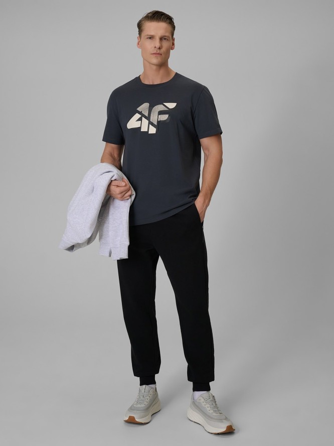 4F T-shirt regular z nadrukiem męski - szary S