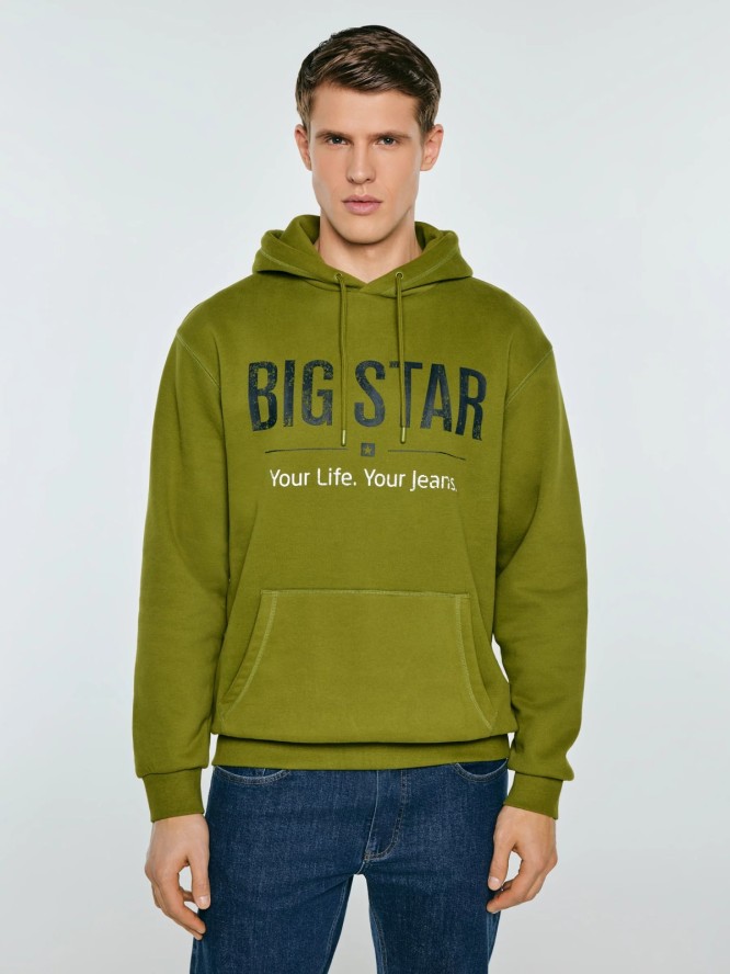 Bluza męska z kapturem z logo BIG STAR zielona Ashlyno 301
