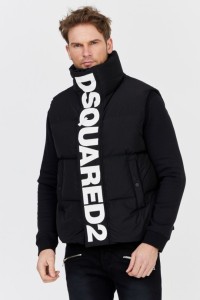 DSQUARED2 Czarny męski puchowy bezrękawnik z dużym logo, Rozmiar 52