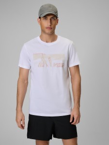 4F T-shirt reagular z nadrukiem męski - biały S