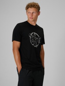 4F T-shirt regular z nadrukiem męski - czarny S