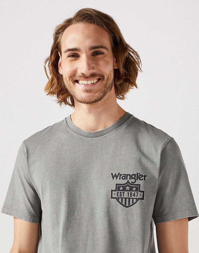 WRANGLER GRAPHIC TEE MĘSKA KOSZULKA T-SHIRT GUN METAL 112351232 W7CA018218