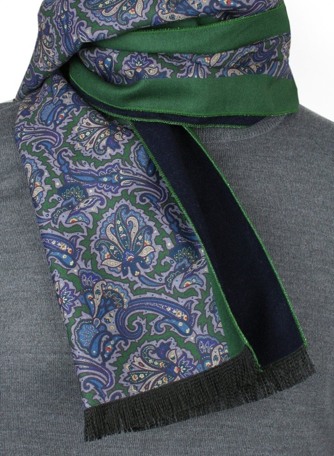 Elegancki Szalik Bawełniany - Alties - Orientalny Wzór, Niebieski i Zieleń