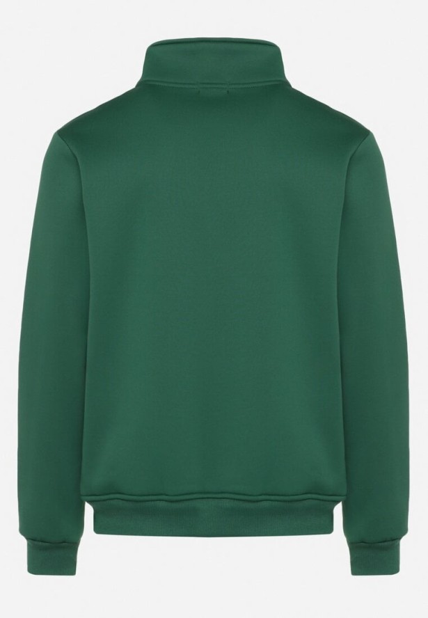 Zielona Bluza z Bawełną Zapinana na Suwak Wykończona Polarem Oadela