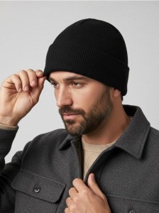 Czapka beanie z domieszką wiskozy - czarny