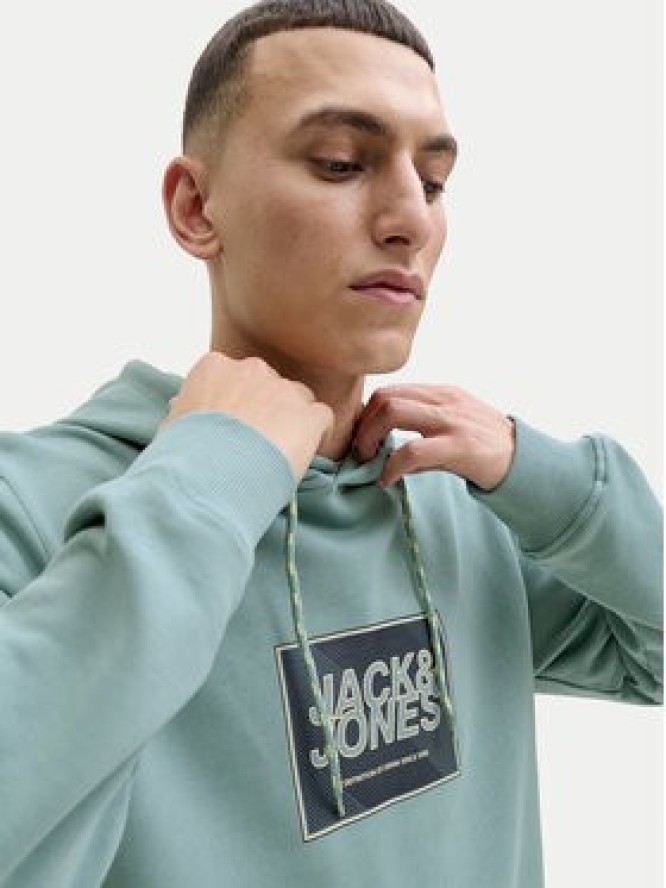 Jack & Jones Bluza Jjrain Sweat Hood 12288098 Turkusowy Regular Fit