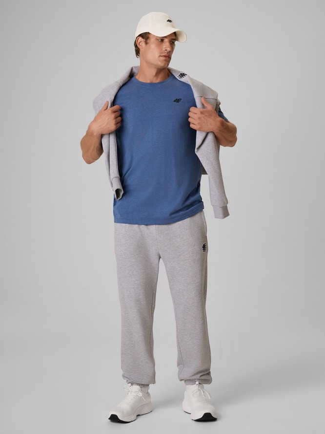 4F T-shirt regular gładki męski - denim L