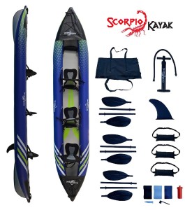 Kajak trzyoosobowy pompowany do pływania Scorpio kayak Hybrid New III zestaw