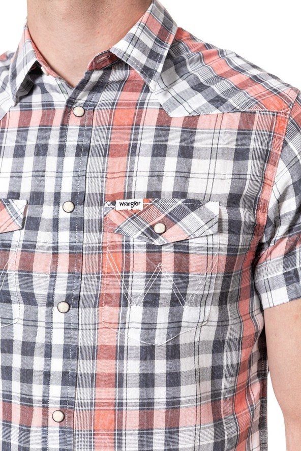 KOSZULA MĘSKA KRÓTKI RĘKAW WRANGLER SS WESTERN SHIRT GLOW ORANGE W5A246D48 112129999