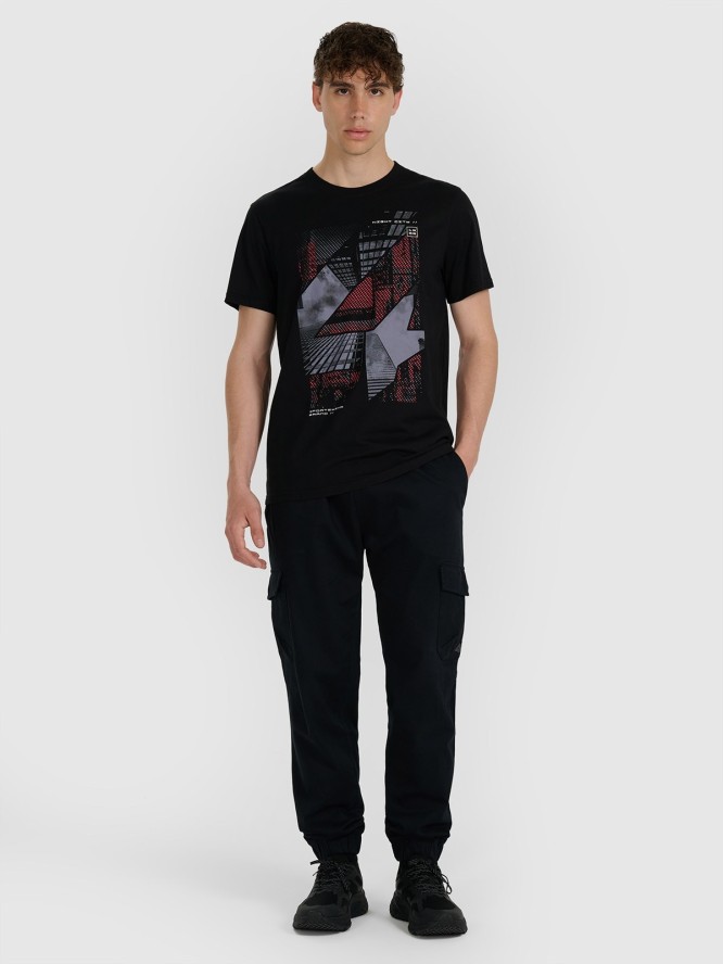 4F T-shirt regular z nadrukiem męski - czarny 3XL