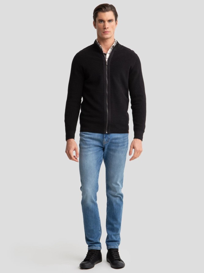 Sweter męski rozpinany ze stójką czarny Tonys 906