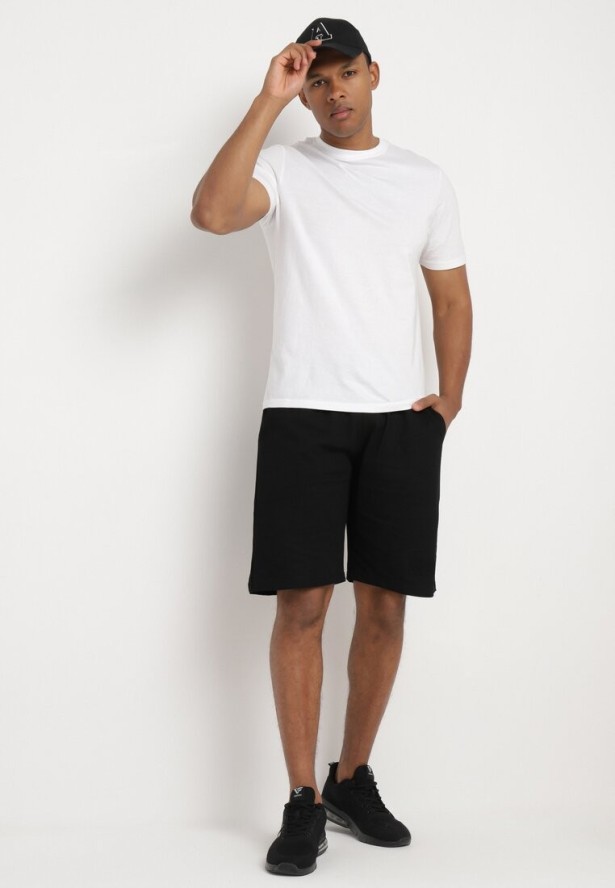 Czarne Klasyczne Szorty z Bawełny Ściągane Sznurkiem Wykończone Gumką w Pasie Crantia